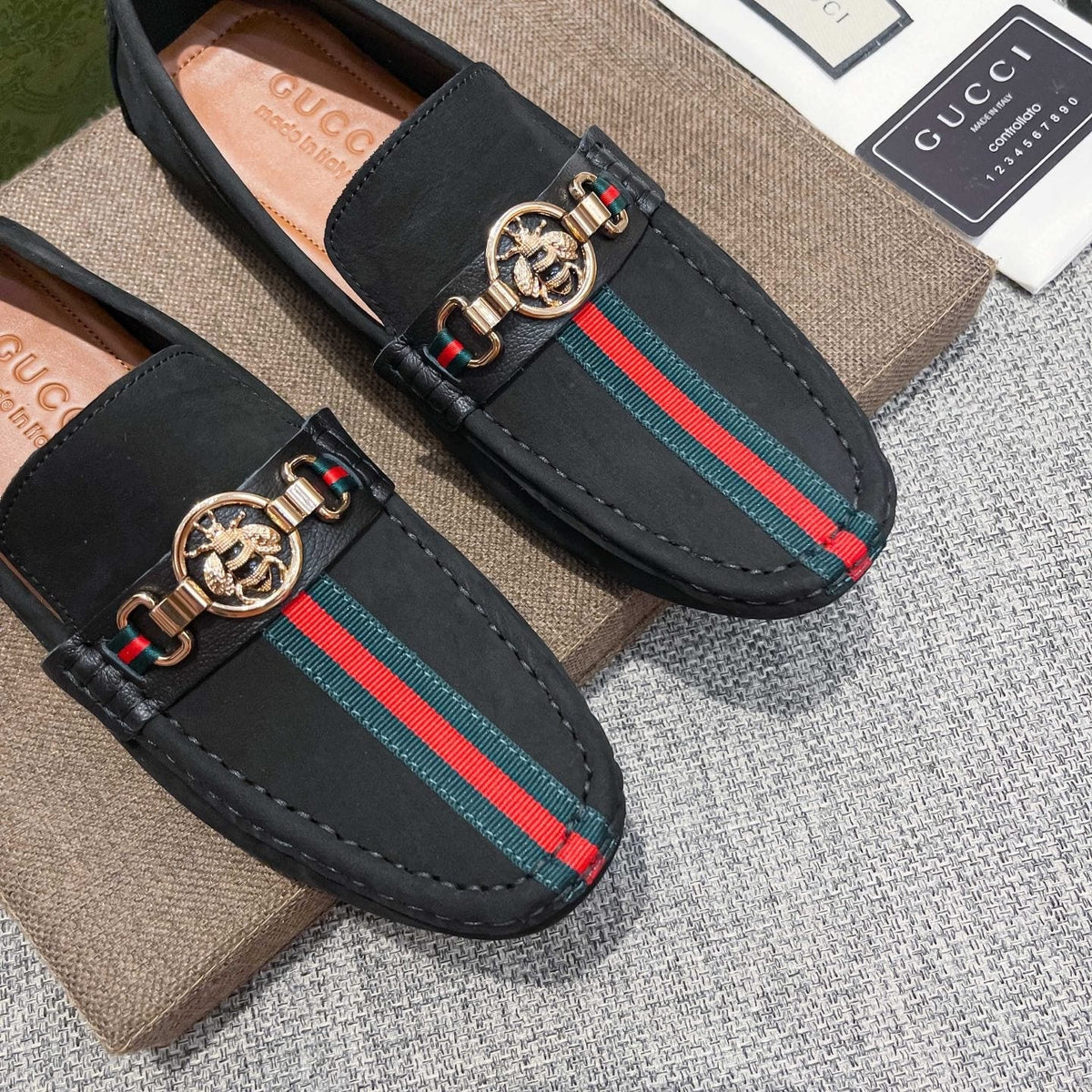 Gucci Black Stripe Driving Shoes