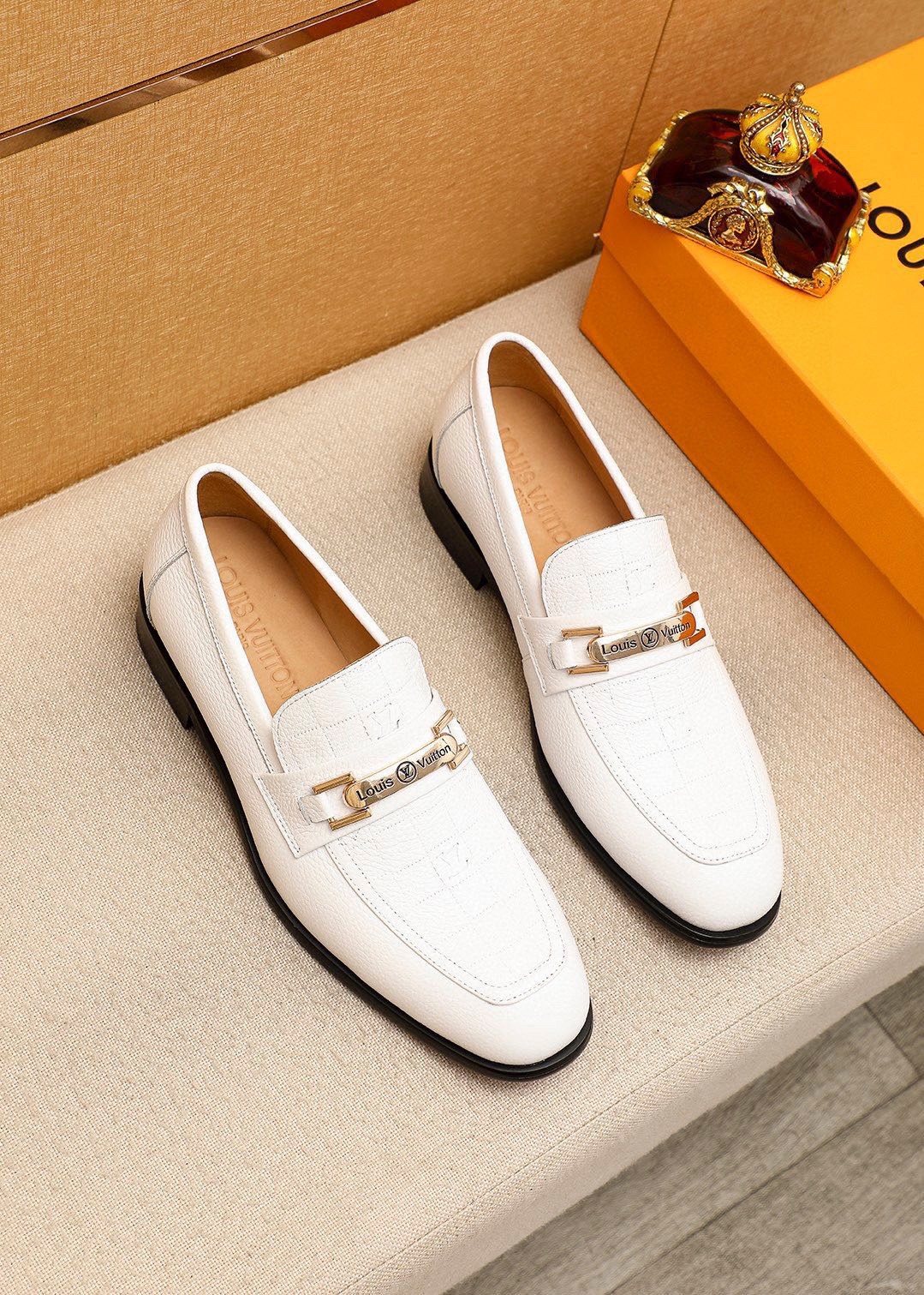 Louis Vuitton White Textured Bar Loafers